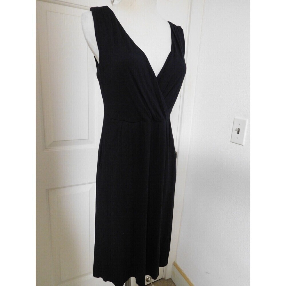 GARNET HILL Black Viscose Stretch Jersey Crossover Bodice Knee Length Dress SZ S